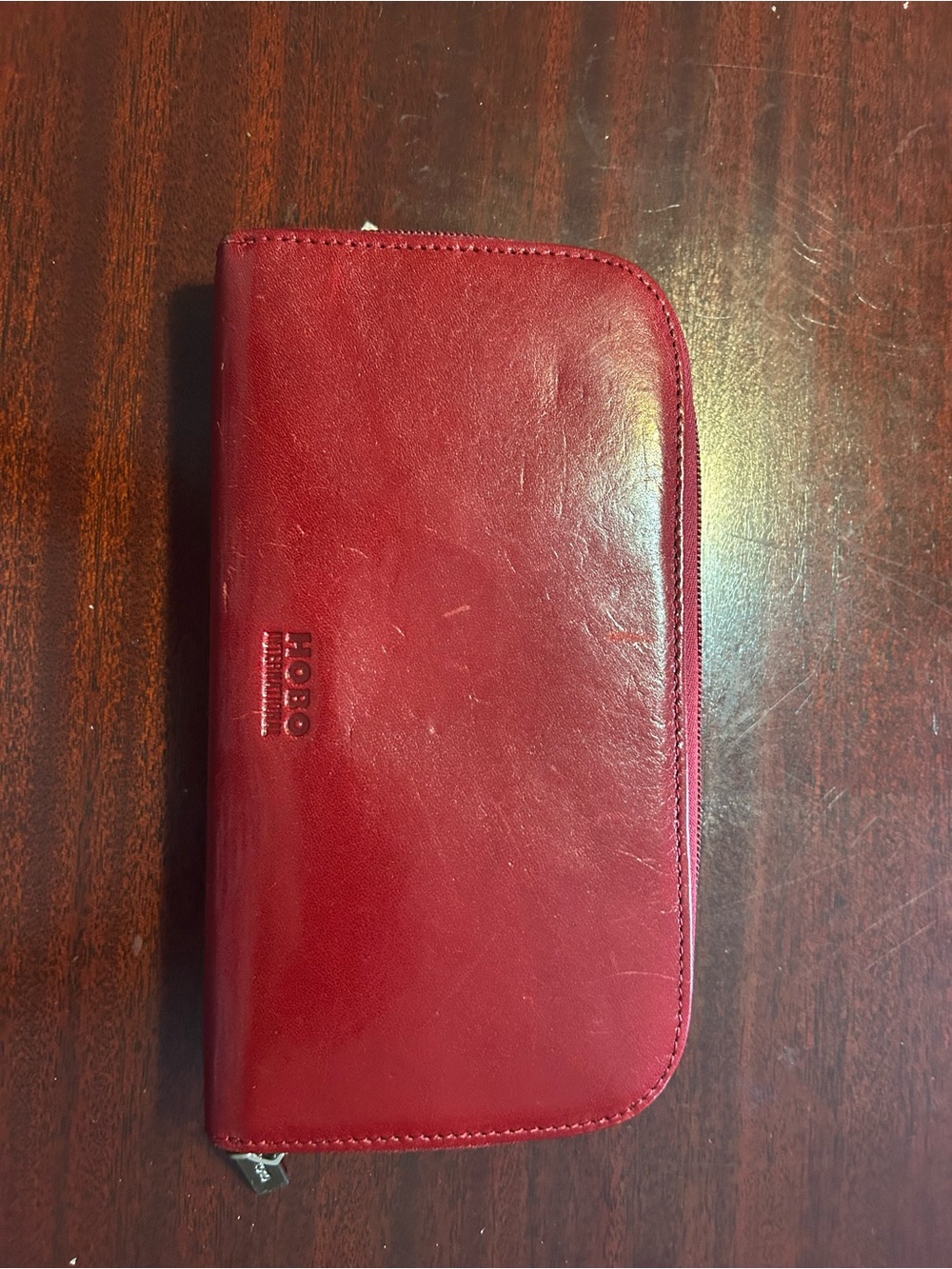 HOBO Red Zip-Around Leather Wallet